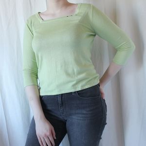 Y2K Green Square Neck Top